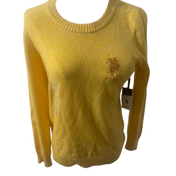 US. POLO ASSN. MARLED CREW NECK SWEATER YELLOW EMBROIDERED LOGO SIZE SMALL NEW - Picture 16 of 16